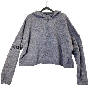 Under Armour Crop Top Gray Baggy Loose Fit Oversized Hooded Sweatshirt Large (B4